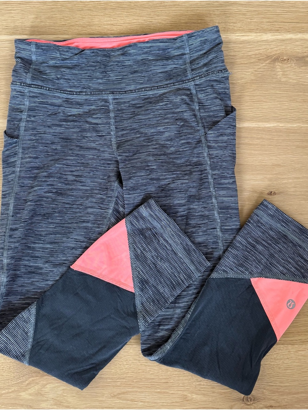 lululemon athletica Heathered Charcoal Leggings with Coral Panels